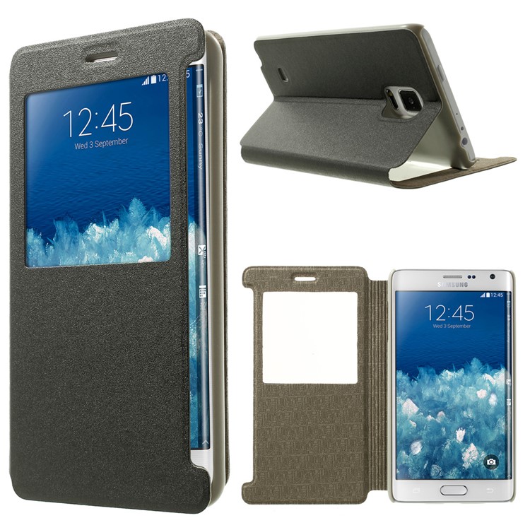 Window View Leather Case for Samsung Galaxy Note Edge SM-N915A SM-N915V - Black-1