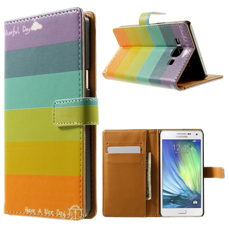 Colorized Stripes Leather Stand Case Shell for Samsung Galaxy A5 SM-A500F-1