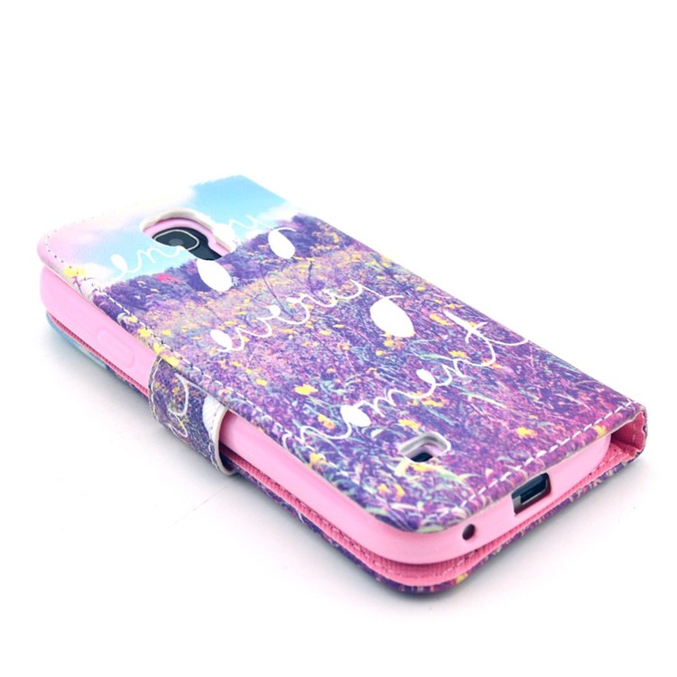 Flowers & Quote Pattern Flip Leather Wallet Stand Case Cover for Samsung Galaxy S4 mini-4