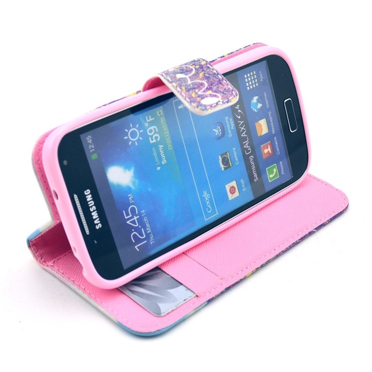 Flowers & Quote Pattern Flip Leather Wallet Stand Case Cover for Samsung Galaxy S4 mini-5