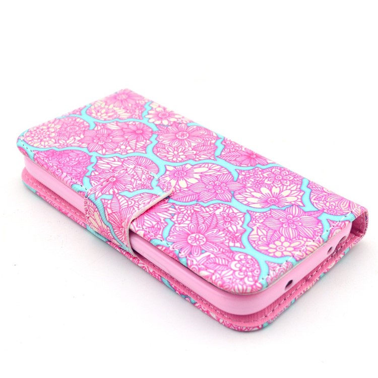 Pink Flowers Pattern Folio Magnetic Leather Wallet Stand Case Cover for Samsung Galaxy S4 mini-3