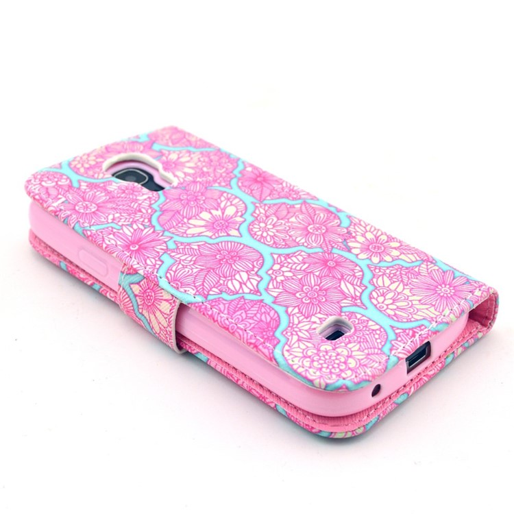 Pink Flowers Pattern Folio Magnetic Leather Wallet Stand Case Cover for Samsung Galaxy S4 mini-4