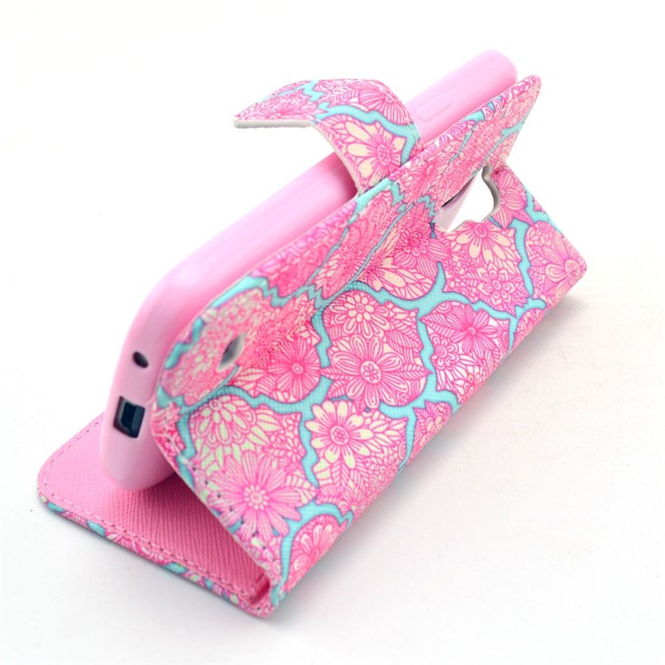 Pink Flowers Pattern Folio Magnetic Leather Wallet Stand Case Cover for Samsung Galaxy S4 mini-6