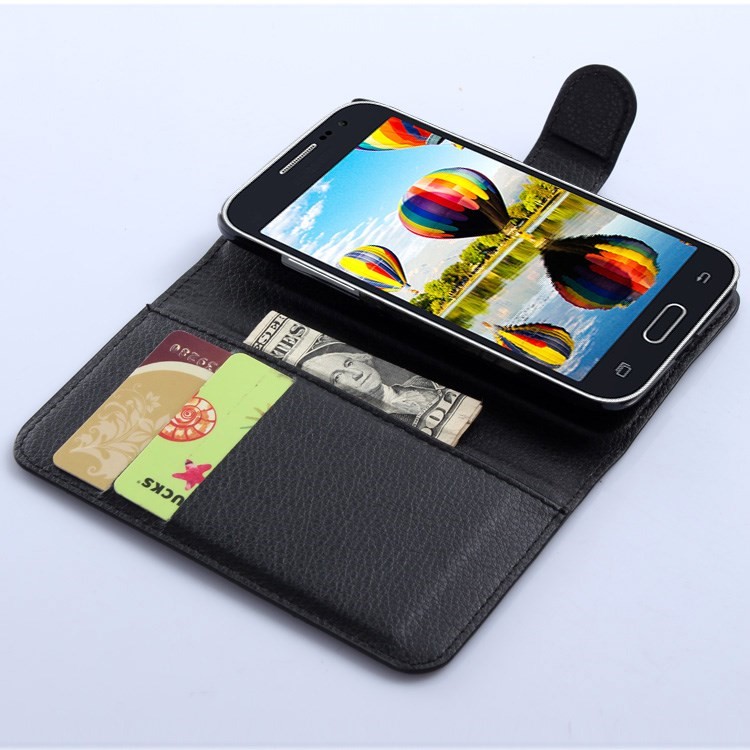 Lychee Grain Leather Case Flip Stand for Samsung Core Prime SM-G360 - Black-5