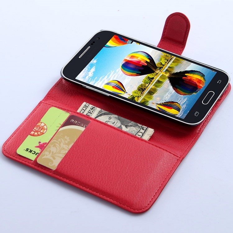 Lychee Grain Leather Case Wallet Stand for Samsung Core Prime SM-G360 - Red-5