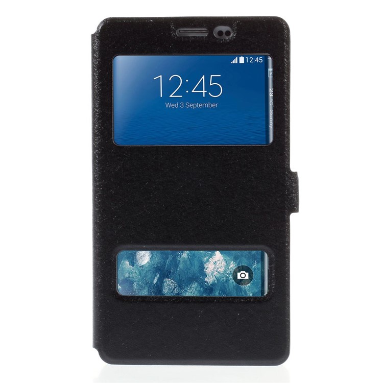For Samsung Galaxy Note Edge N915A N915T Leather Case Silk Texture with Dual View Windows - Black-3