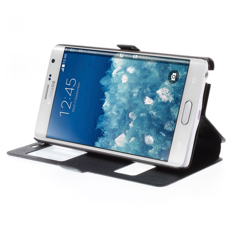 For Samsung Galaxy Note Edge N915A N915T Leather Case Silk Texture with Dual View Windows - Black-4