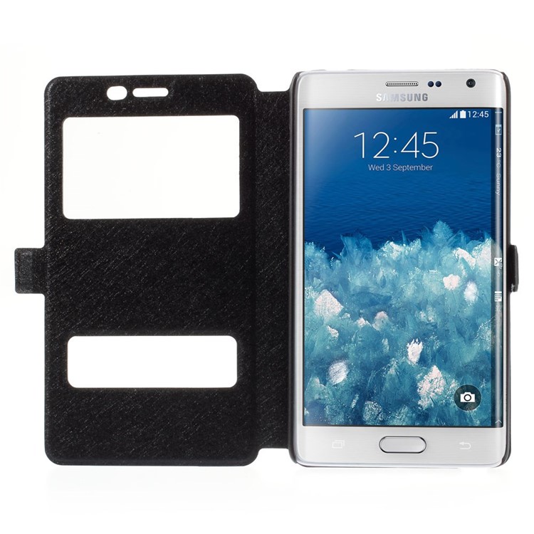 For Samsung Galaxy Note Edge N915A N915T Leather Case Silk Texture with Dual View Windows - Black-6