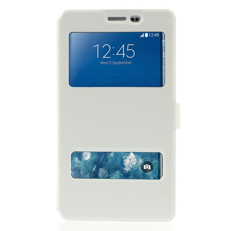 For Samsung Galaxy Note Edge N915A N915T Silk Texture Dual View Windows Leather Stand Case - White-3