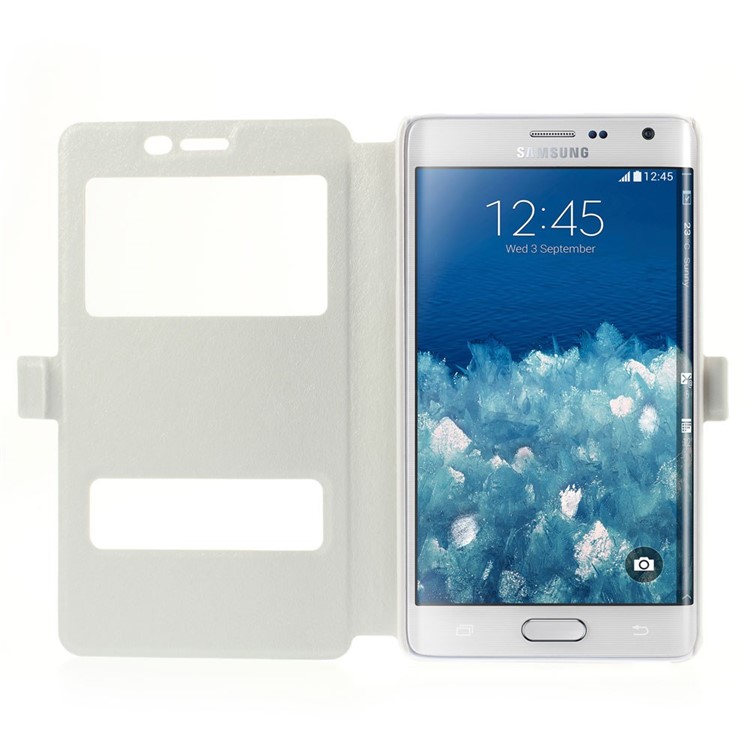 For Samsung Galaxy Note Edge N915A N915T Silk Texture Dual View Windows Leather Stand Case - White-6