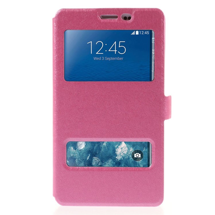 For Samsung Galaxy Note Edge N915A N915T Silk Texture Dual View Windows Leather Stand Cover - Rose-3