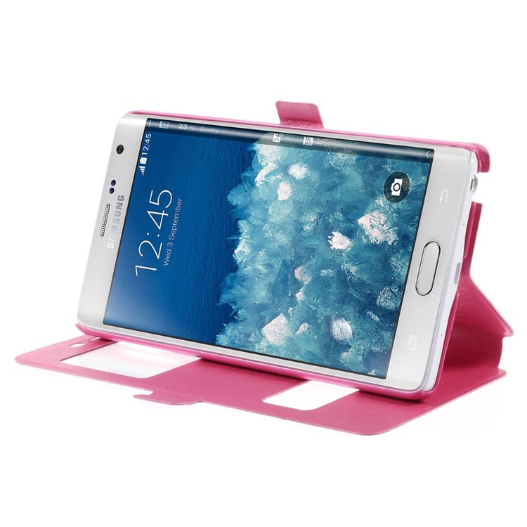 For Samsung Galaxy Note Edge N915A N915T Silk Texture Dual View Windows Leather Stand Cover - Rose-4
