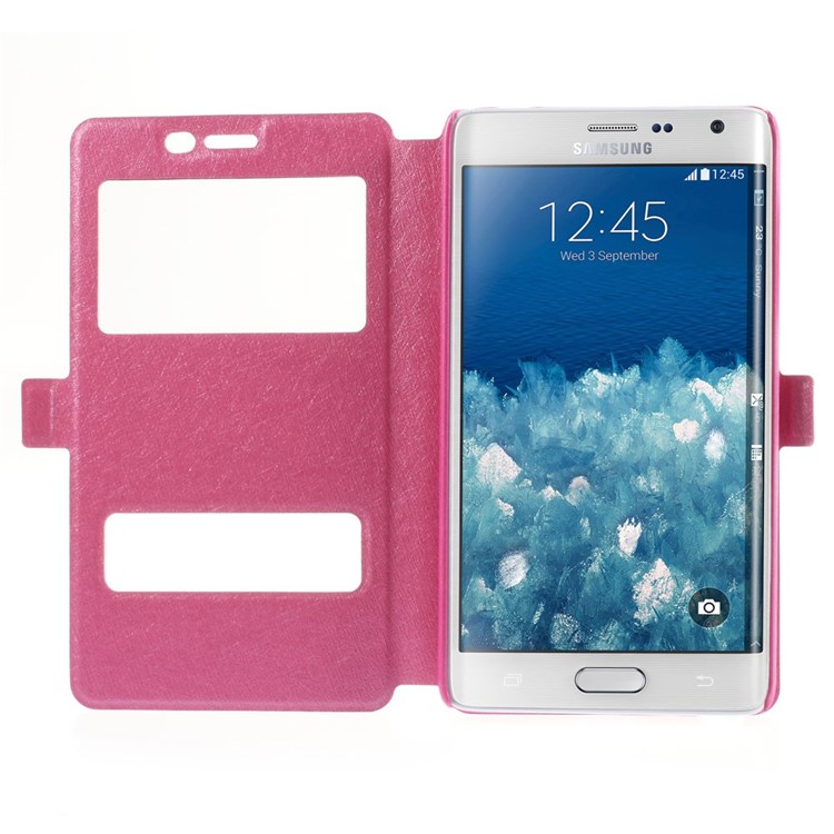 For Samsung Galaxy Note Edge N915A N915T Silk Texture Dual View Windows Leather Stand Cover - Rose-6