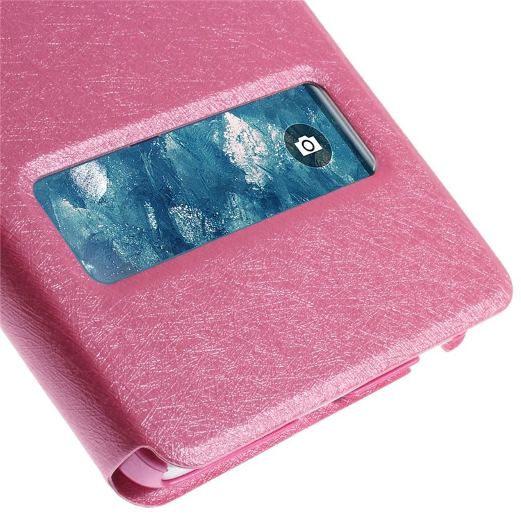For Samsung Galaxy Note Edge N915A N915T Silk Texture Dual View Windows Leather Stand Cover - Rose-8