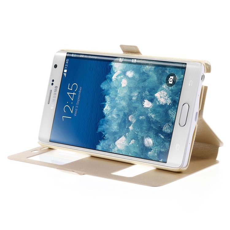 For Samsung Galaxy Note Edge N915A N915T Silk Texture Dual View Windows Leather Stand Shell - Champagne-4