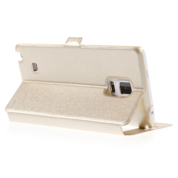 For Samsung Galaxy Note Edge N915A N915T Silk Texture Dual View Windows Leather Stand Shell - Champagne-5