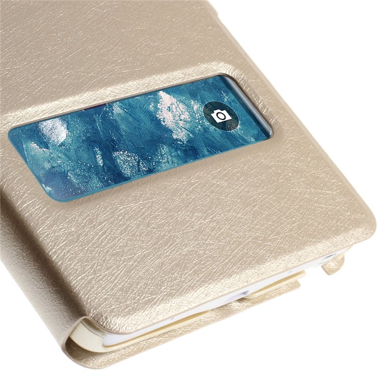 For Samsung Galaxy Note Edge N915A N915T Silk Texture Dual View Windows Leather Stand Shell - Champagne-8