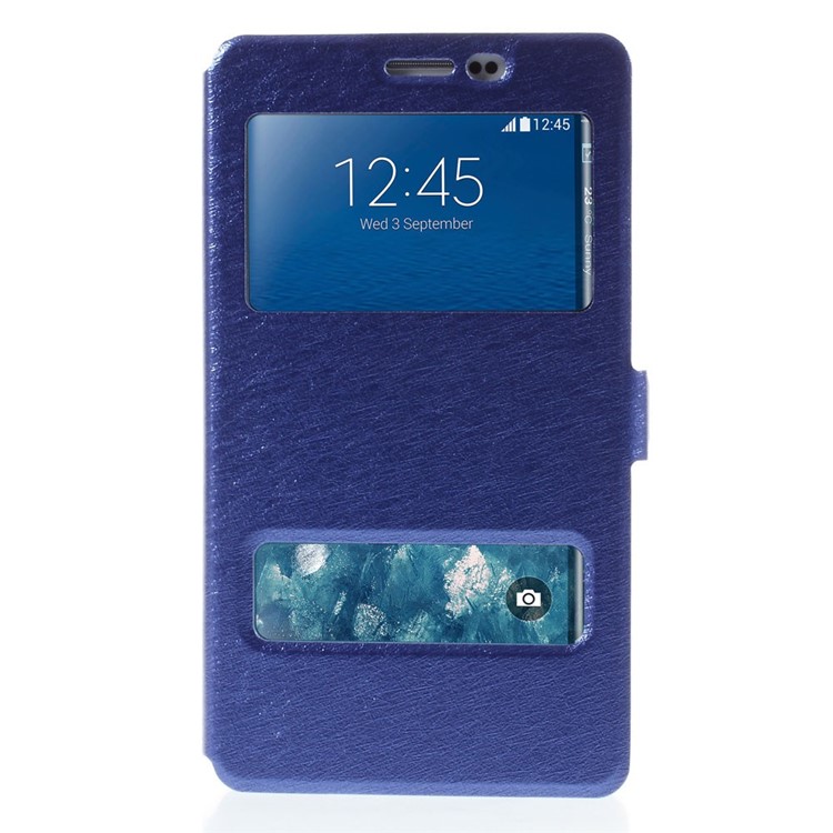For Samsung Galaxy Note Edge N915A N915T Silk Texture Dual View Windows Leather Case - Blue-3