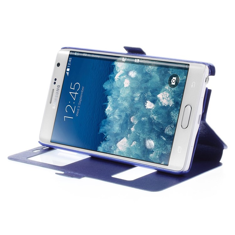 For Samsung Galaxy Note Edge N915A N915T Silk Texture Dual View Windows Leather Case - Blue-4