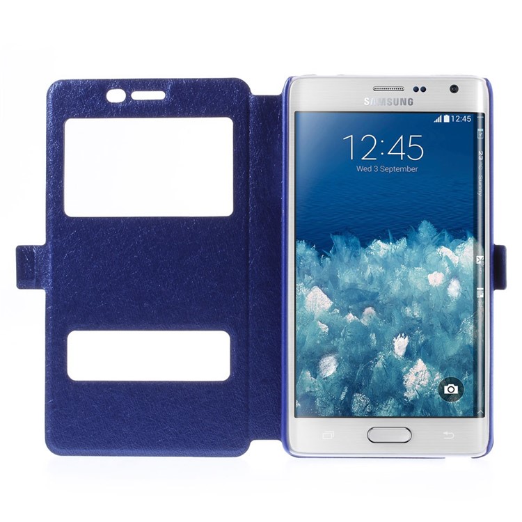 For Samsung Galaxy Note Edge N915A N915T Silk Texture Dual View Windows Leather Case - Blue-6