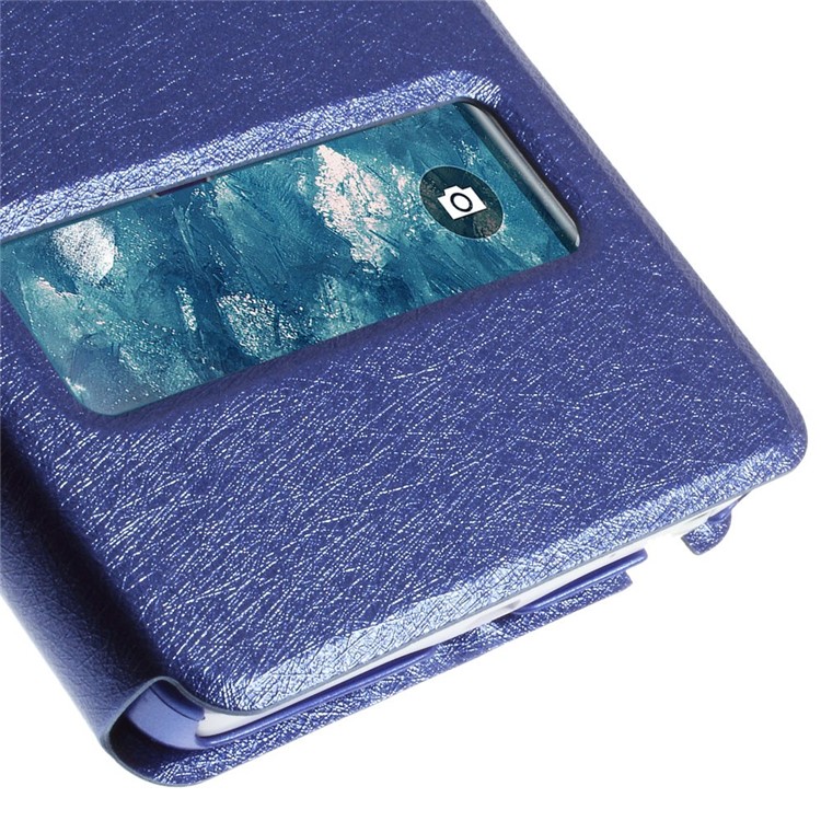 For Samsung Galaxy Note Edge N915A N915T Silk Texture Dual View Windows Leather Case - Blue-8