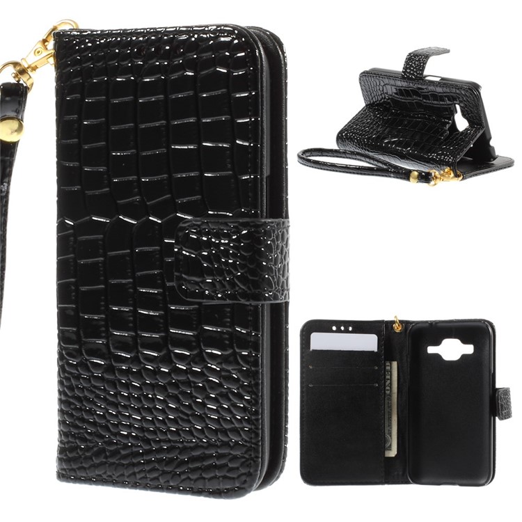 Crocodile Texture Leather Wallet Case for Samsung Galaxy Core Prime G360 - Black-1