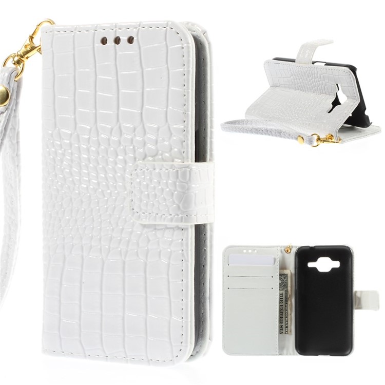 Crocodile Texture Leather Wallet Cover for Samsung Galaxy Core Prime G360 - White-1