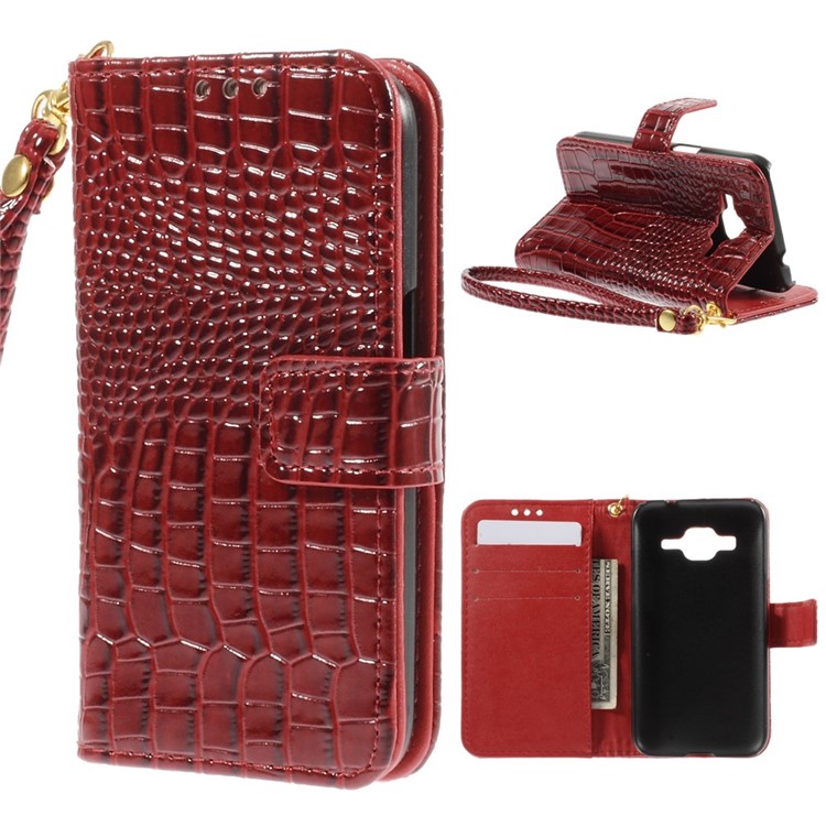 Crocodile Texture Leather Stand Case for Samsung Galaxy Core Prime G360 - Red-1