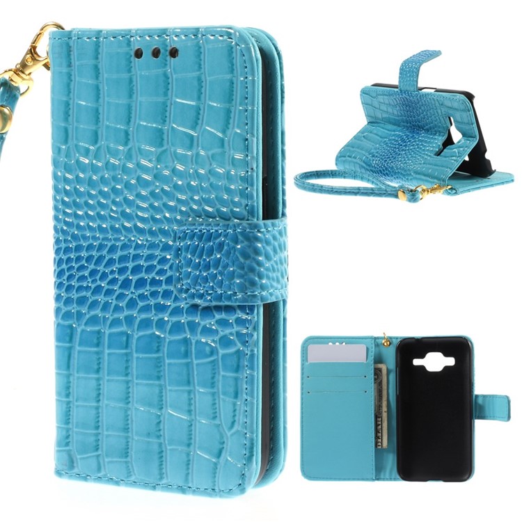 Crocodile Texture Leather Magnetic Case for Samsung Galaxy Core Prime G360 with Stand - Blue-1