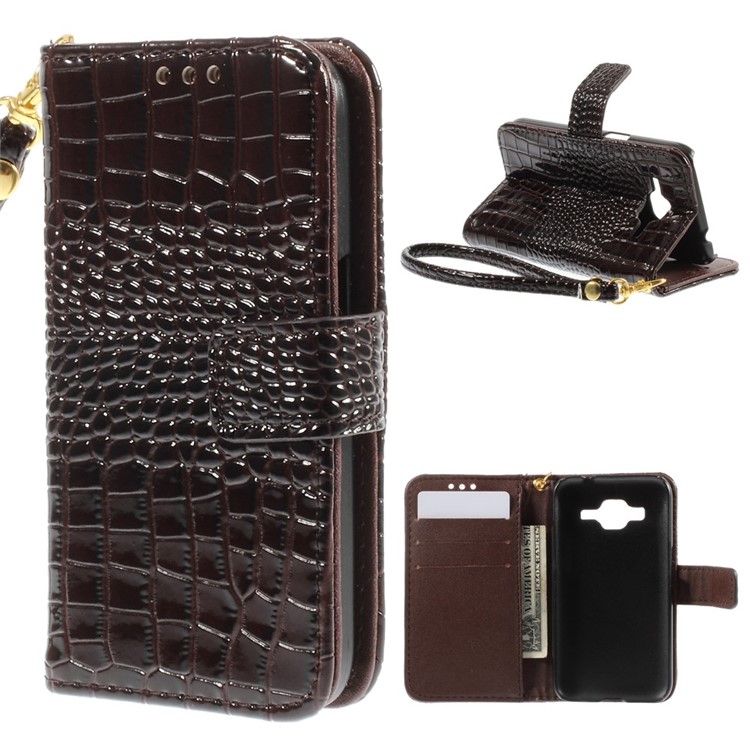 Crocodile Texture Leather Wallet Case Cover for Samsung Galaxy Core Prime G360 - Coffee-1