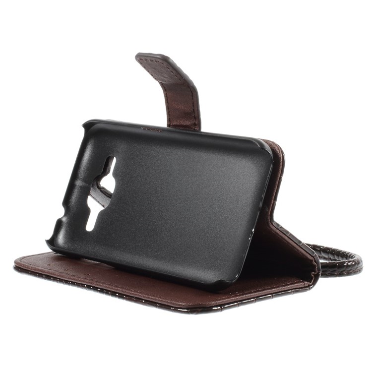 Crocodile Texture Leather Wallet Case Cover for Samsung Galaxy Core Prime G360 - Coffee-4
