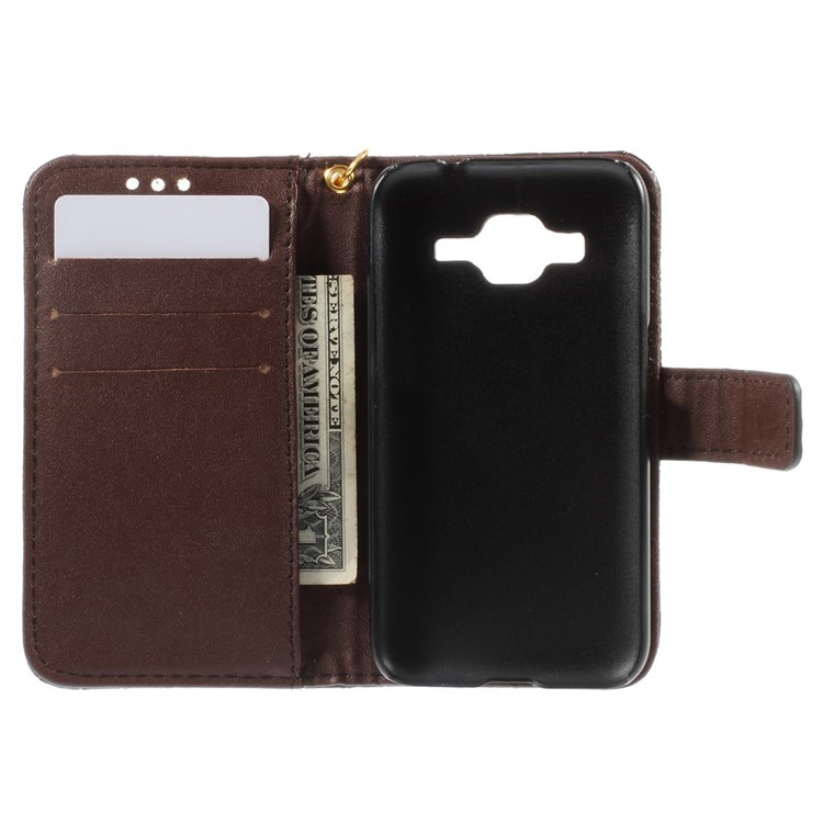 Crocodile Texture Leather Wallet Case Cover for Samsung Galaxy Core Prime G360 - Coffee-6