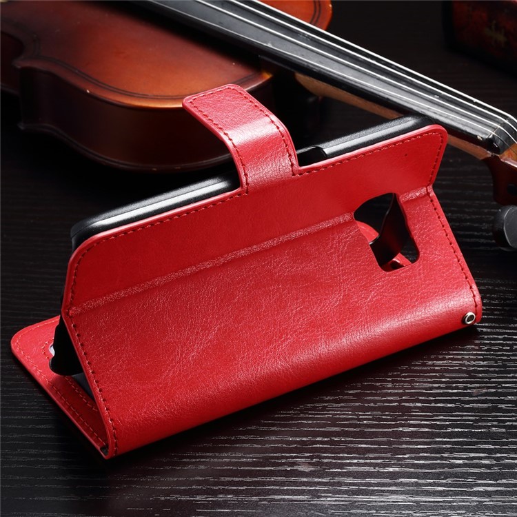 Crazy Horse Magnetic Leather Case with Stand for Samsung Galaxy S6 - Red-3