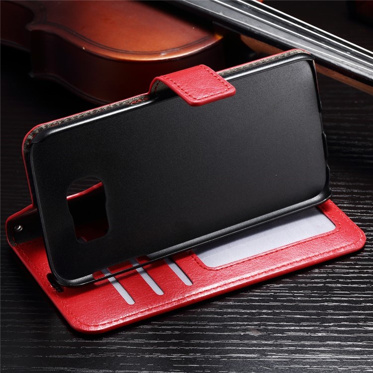 Crazy Horse Magnetic Leather Case with Stand for Samsung Galaxy S6 - Red-4