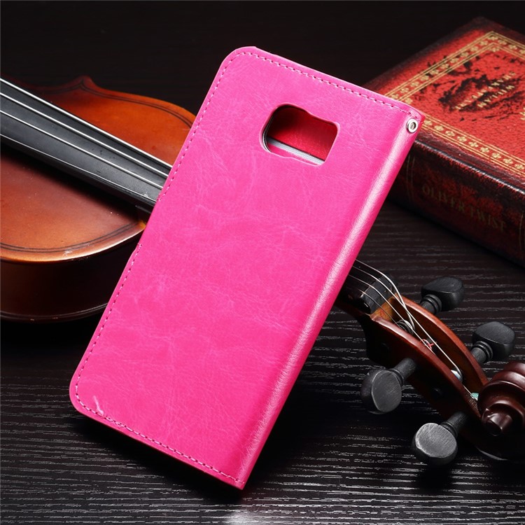 Crazy Horse Wallet Leather Cover with Stand for Samsung Galaxy S6 - Rose-2