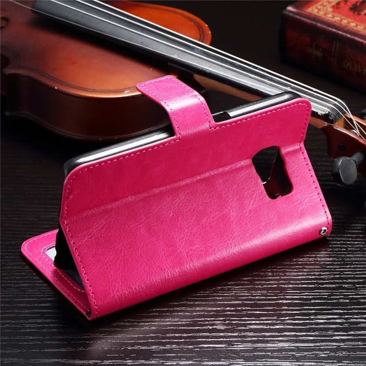 Crazy Horse Wallet Leather Cover with Stand for Samsung Galaxy S6 - Rose-3