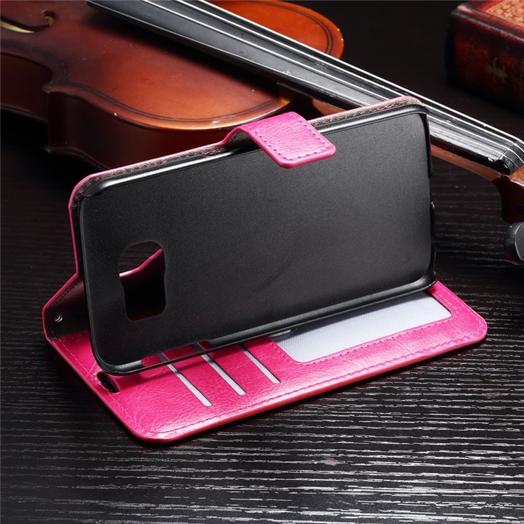 Crazy Horse Wallet Leather Cover with Stand for Samsung Galaxy S6 - Rose-4