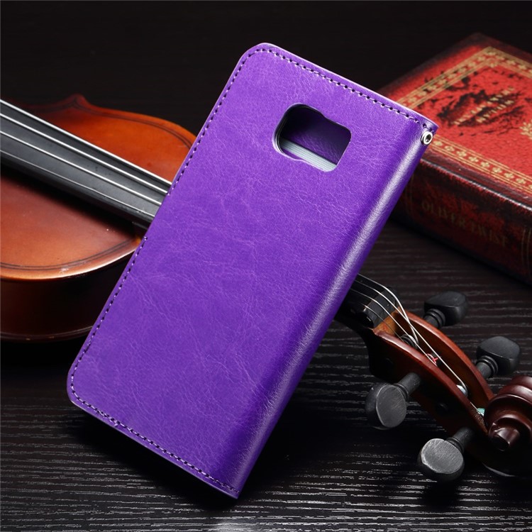 Crazy Horse Wallet Leather Cover with Stand for Samsung Galaxy S6 - Purple-2