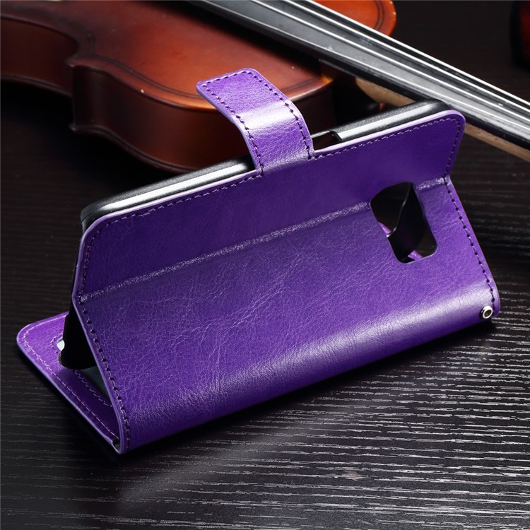 Crazy Horse Wallet Leather Cover with Stand for Samsung Galaxy S6 - Purple-3
