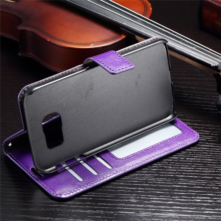 Crazy Horse Wallet Leather Cover with Stand for Samsung Galaxy S6 - Purple-4