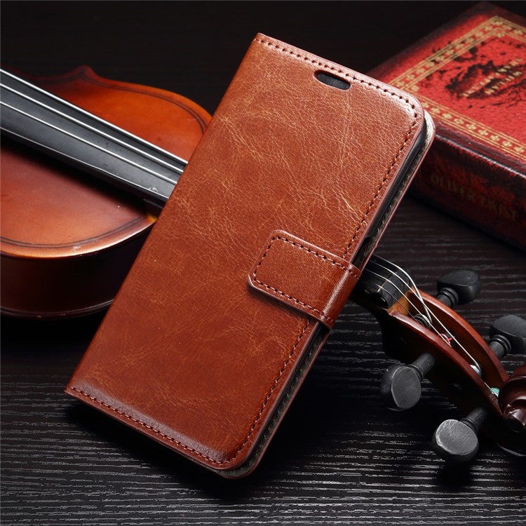 Crazy Horse Leather Case with Stand Card Holder for Samsung Galaxy S6 - Brown-1