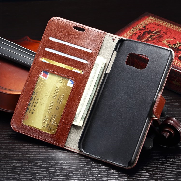 Crazy Horse Leather Case with Stand Card Holder for Samsung Galaxy S6 - Brown-10