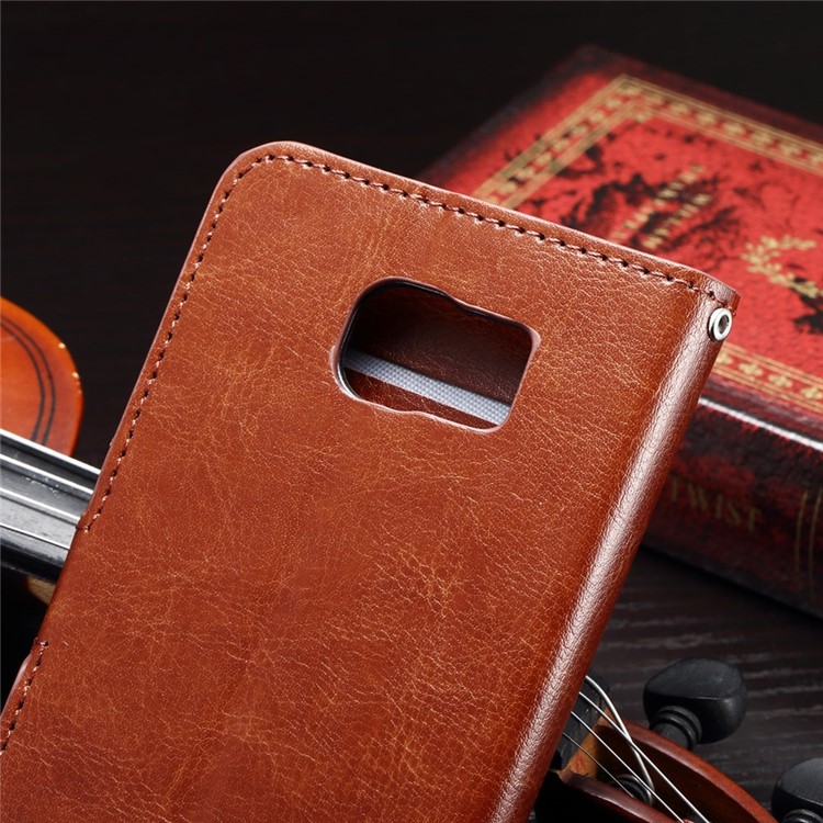 Crazy Horse Leather Case with Stand Card Holder for Samsung Galaxy S6 - Brown-5