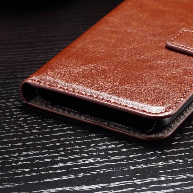 Crazy Horse Leather Case with Stand Card Holder for Samsung Galaxy S6 - Brown-7