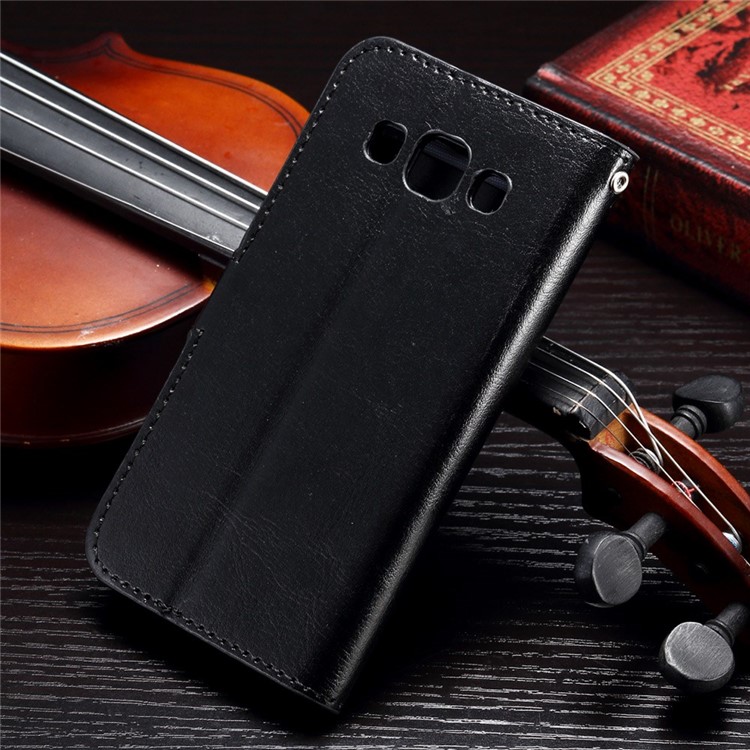 Crazy Horse Wallet Leather Case for Samsung Galaxy A3 SM-A300F with Stand - Black-2