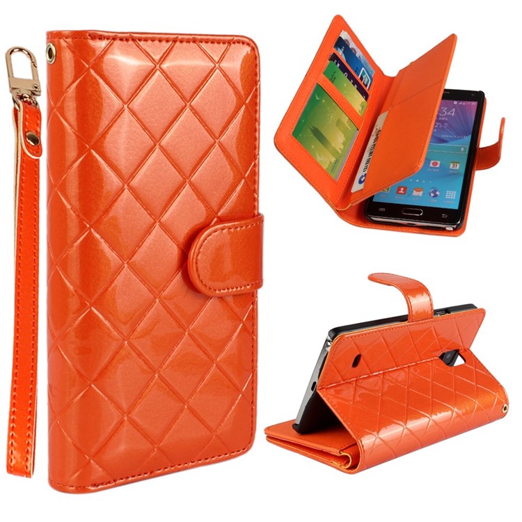Wallet Stand Leather Cover for Samsung Galaxy Note 4 N910 Check Pattern - Orange-1