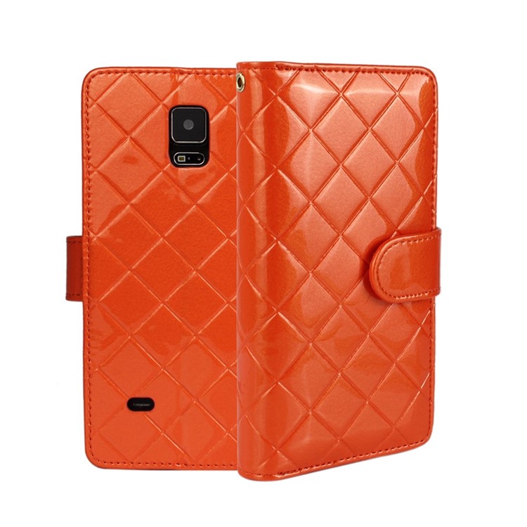 Wallet Stand Leather Cover for Samsung Galaxy Note 4 N910 Check Pattern - Orange-2