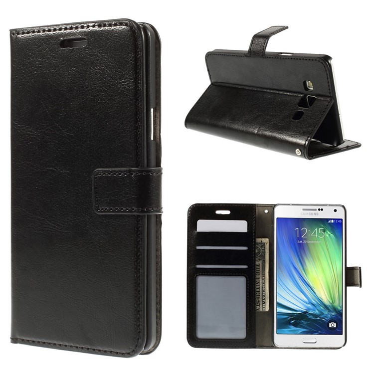 For Samsung Galaxy A7 SM-A700F Crazy Horse Leather Wallet Case - Black-1
