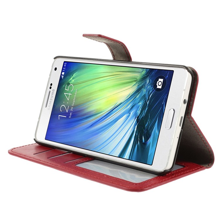 For Samsung Galaxy A7 SM-A700F Crazy Horse Flip Leather Case Card Holder - Red-4