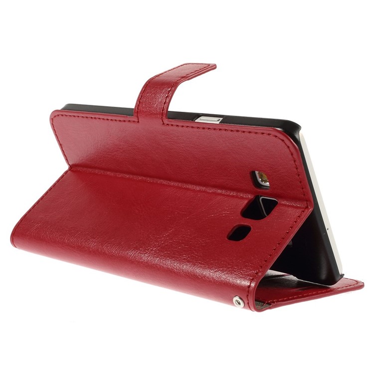For Samsung Galaxy A7 SM-A700F Crazy Horse Flip Leather Case Card Holder - Red-5